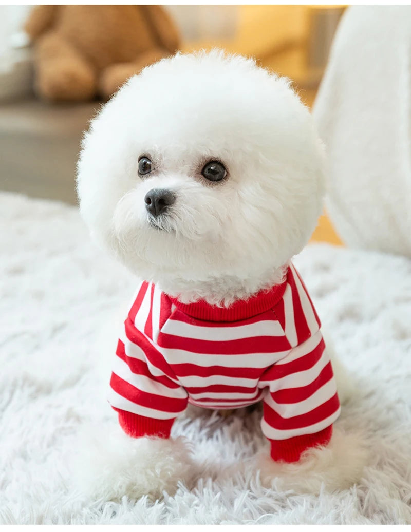 Winter Dog Clothes for Small Dogs Pet Stripe Cotton Sweatshirt Warm Puppy Hoodie with D-ring Cold Weather Coat Cat Clothing