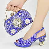 New Arrival Italian Women Wedding Shoes and Bag Set Decorated with Rhinestone Purple Shoes and Bags Sets Wedding Shoes Bride