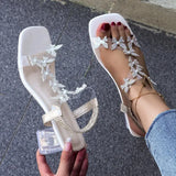 Spring/Summer2024 Women  New Crystal Heel Slippers Women's Summer Outwear Butterfly Diamonds Sandals Women's Middle Heel Sandals