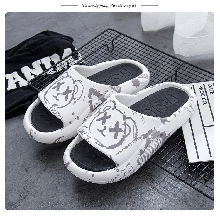 Women Slippers Thick Platform Sandals Men Summer Home Slippers Indoor Mute Soft-soled Flip Flops Couple Non-slip Slipper