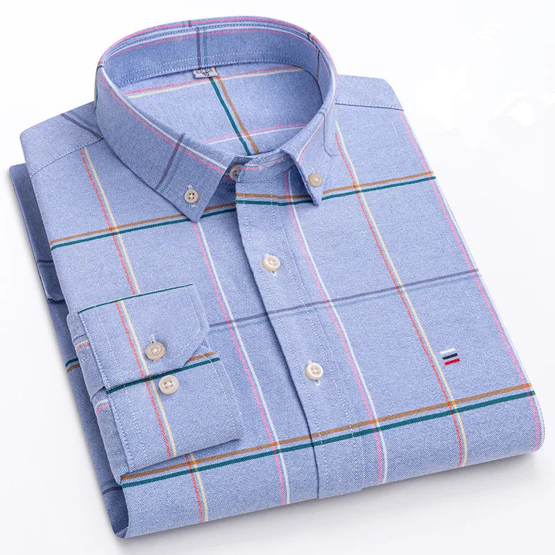 100% Cotton Mens Oxford Shirts New Hot Sale Long Sleeve Casual Stripe Soft Buttoned Plaid Formal Male Clothes Plus Size 7XL 6XL