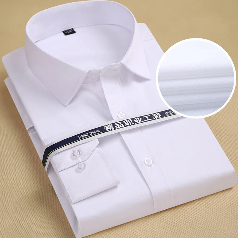 8XL Plus Size Men's Top Quality Dress Shirts Long Sleeve Slim Fit Solid Striped Business Formal White Shirt Male Social Clothing