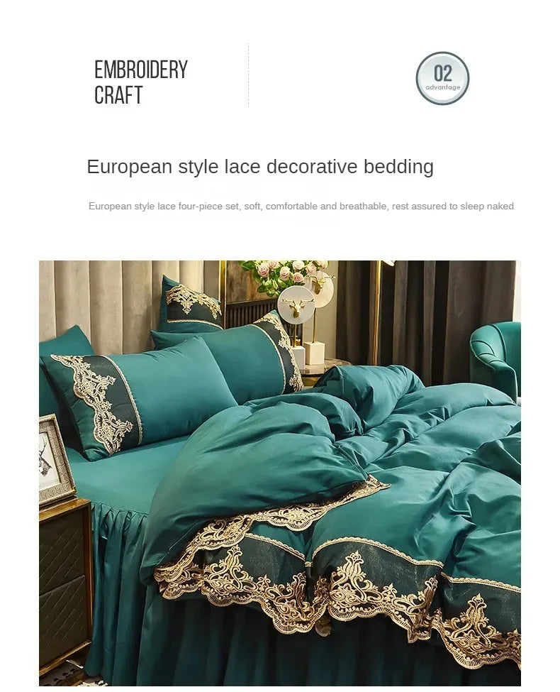 Lace edge bed skirt bed cover matte four piece set, 1.5m 1.8m European style thickened version