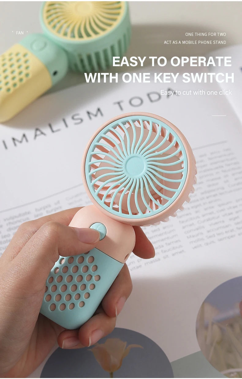 Cute USB Mini Fan Portable Handheld Fan Rechargeable Mini Handy Fan Pocket Size Low Noise Small Electric Fan Student Dormitory