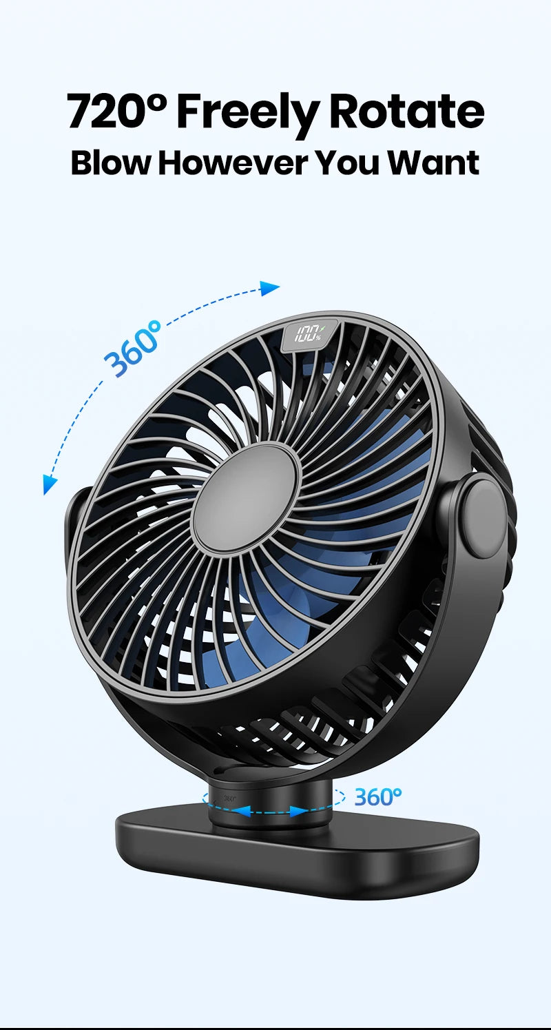 TOPK K60C 5000mAh Portable Mini Fan,Standing Fans for Room,LED Display 360°Rotation Quiet Personal Desk Electric Fan for Campin