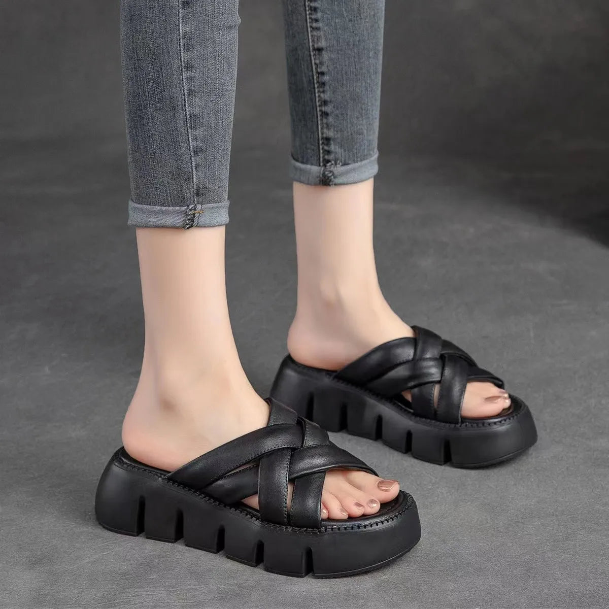 Summer 2023 Casual Platform  Slippers Women  Fashion Braided Mesh Walking Wedge Sandals шлепанцы женские летние на платформе