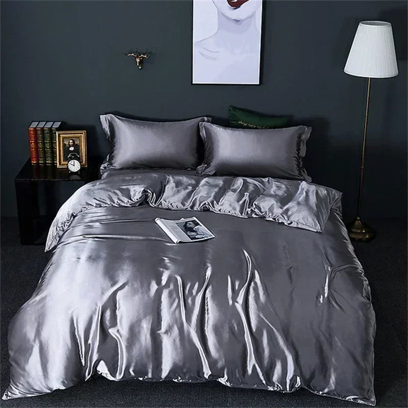 High-end Blending Natural Mulberry Silk Bedding Set Luxury Satin Silky Queen Size Duvet Cover Set with Sheets King Size Bed Set