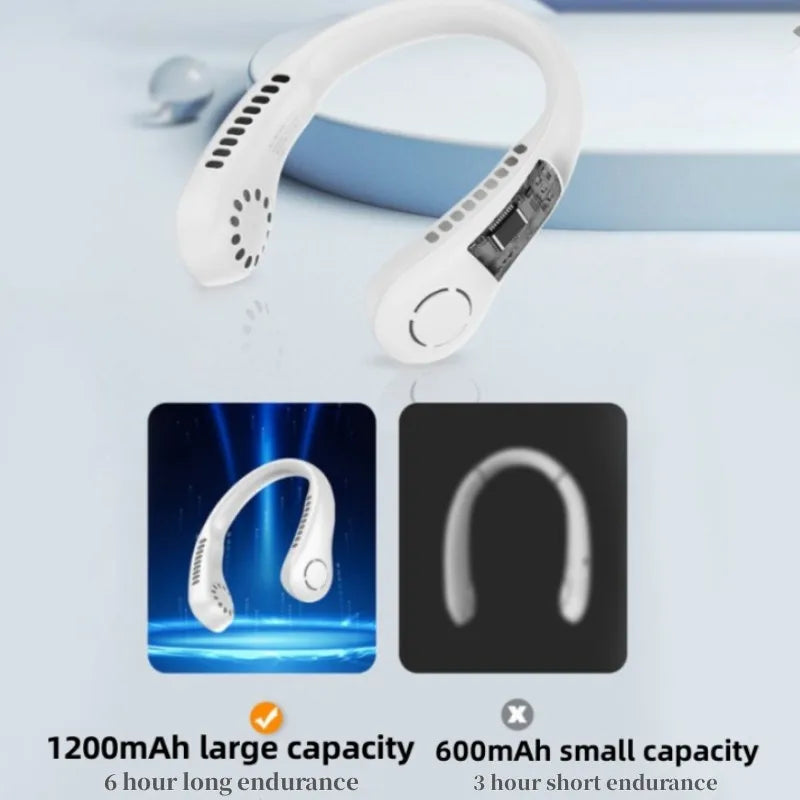 1PC Fan 1200mAh New Mini Neck Portable No Bladeless Hanging Neck Rechargeable Air Cooler 3 Speed Mini Summer Sport Fan