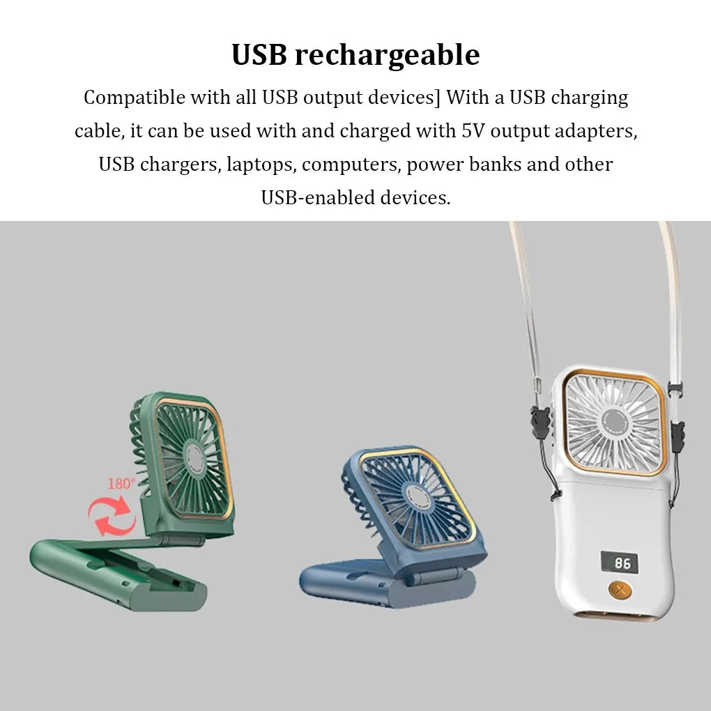 Hanging Neck Fans Mini Portable Folding USB Charging 3000mAh Power Bank Portable Handheld Desktop Multi Function Fan