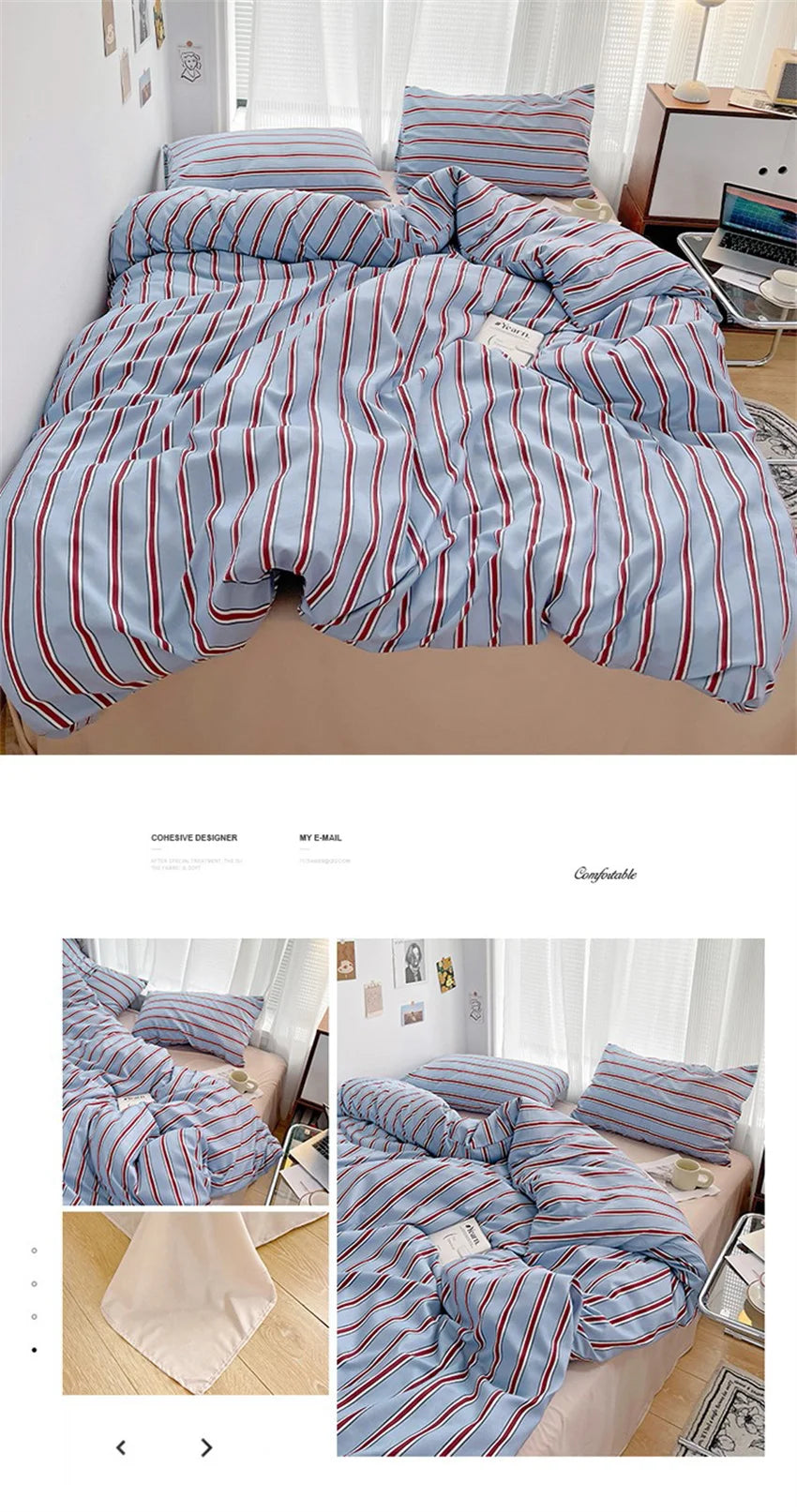 Pure Cotton Home Textile Blue Striped Bedding Set Simple Soft Duvet Cover Sheet Pillowcase Ins Style Bed Linens Queen King Size