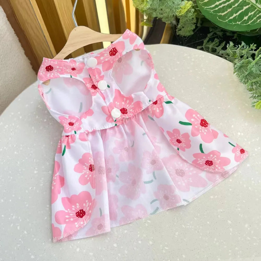 Pet Clothes Dog Dress For Female Pet Cat Puppy Floral Princess Skirt S-Xl