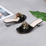 Women Slippers Women's Mules Slides Shoes Female Clear Heels Sandals with Chain Thin Heels Open Toe Outdoor Party Footwear