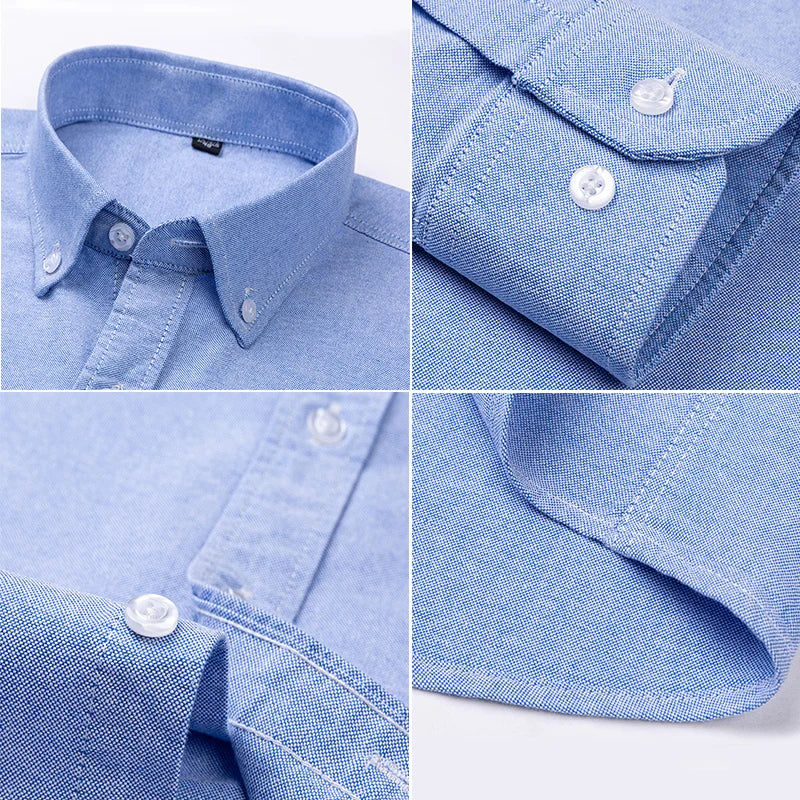 100% Cotton Oxford Shirt For Men's Long Sleeve Solid Casual Business Regular-Fit Formal Dress Shirts Social Blouse Male Clothes