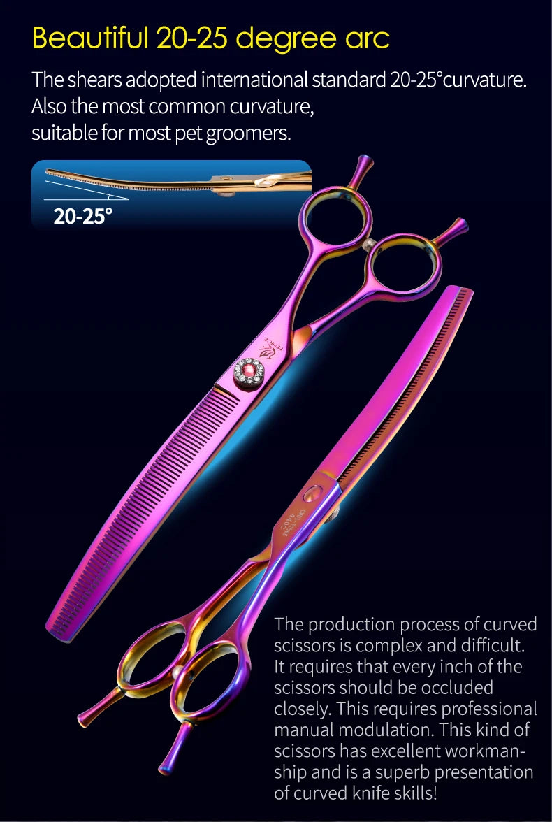 Fenice High-grade 6.5/7.25 inch Straight/Curved JP440C Thinning Rate 25%-70% Shears Chunker Scissors Pets Dog Grooming Scissors