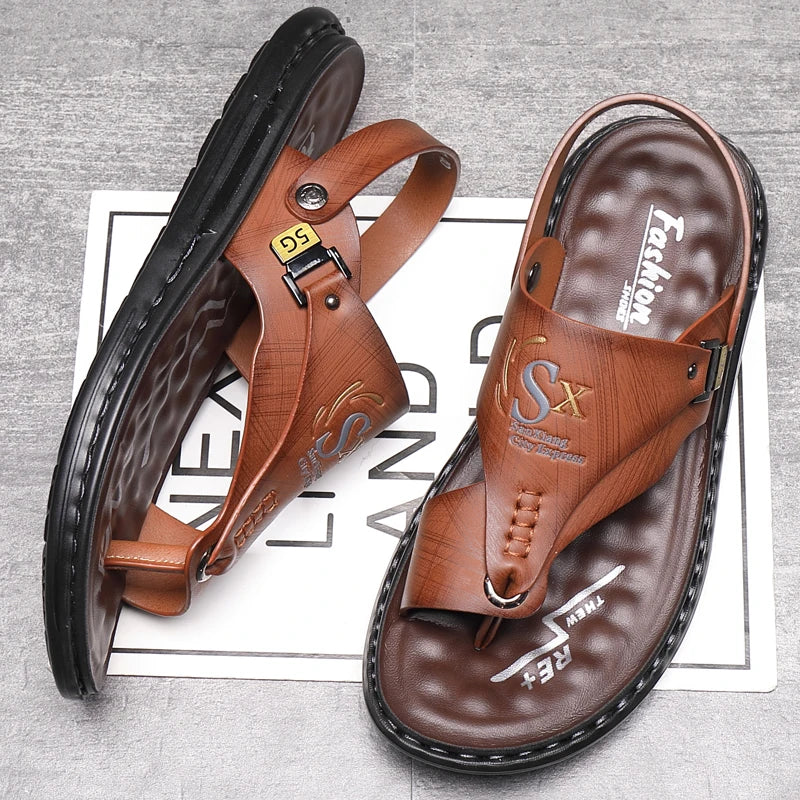 Summer Men Sandals Casual  Genuine Leather Leisure Sandals Designer Shoes Men