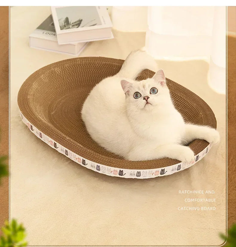 Cat Scratcher Cardboard Cat Scratcher Bed Corrugated Oval Cat Scratch Pad Board Claw Toys for Cats Wear-Resistant Cat Bed Nest