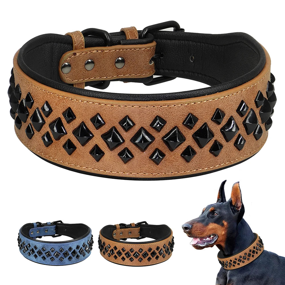 Cool Spiked Studded Dog Collar Luxurious Leather Dog Necklace Collars Big Dogs Necklace Adjustable For Medium Large Dogs Pitbull