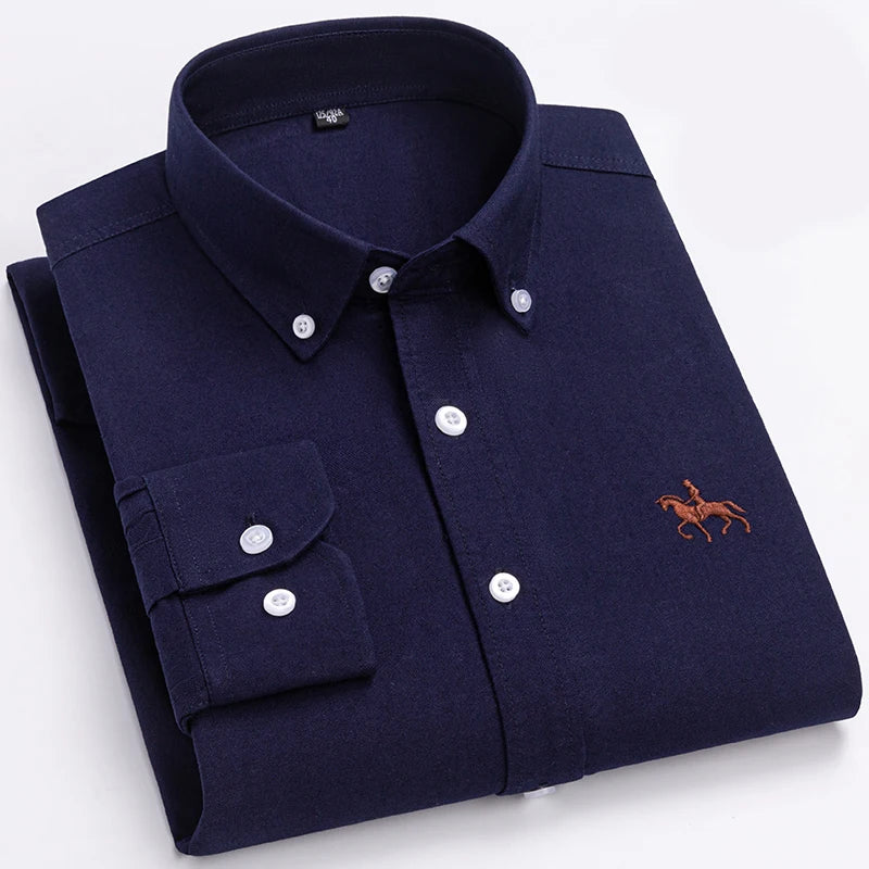 100% Cotton Oxford Shirt For Men's Long Sleeve Solid Casual Business Regular-Fit Formal Dress Shirts Social Blouse Male Clothes