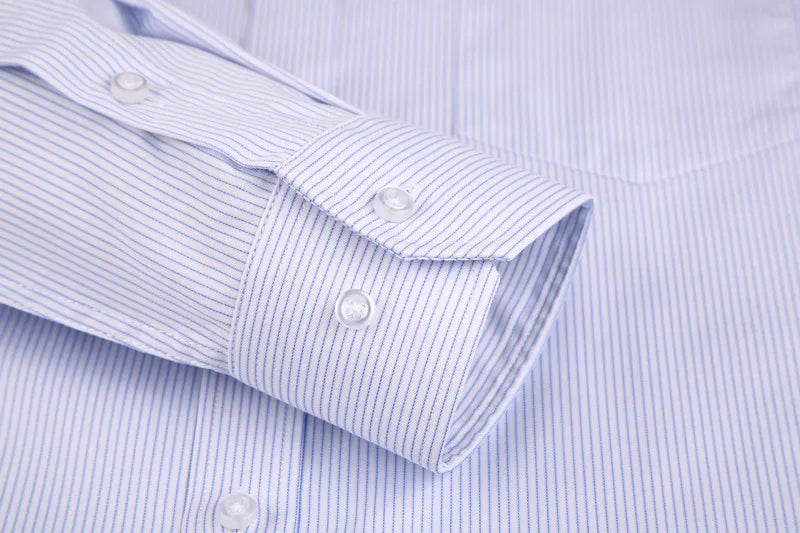 High Quality Cotton Men Dress Long Sleeve Shirt 2023 New Solid Male Plus Size Regular Fit Stripe Business Shirt White Blue