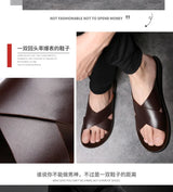 Leather Slippers For Men New Hotel Beach Summer Shoes High Quality Big Size  Slip On Light Flats Male Flip Flops 2023