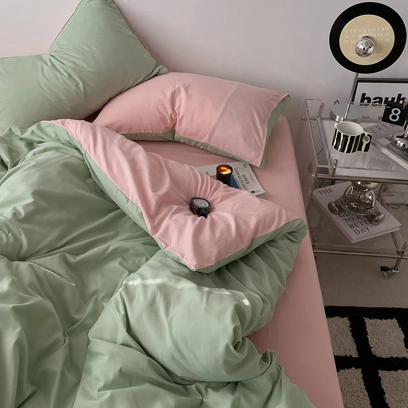 100% Cotton Pink Bedding Set Nordic Chic Duvet Cover Flat Sheet Pillowcase Soft Comforter Cover Bed Linen Boy Girl Home Textiles