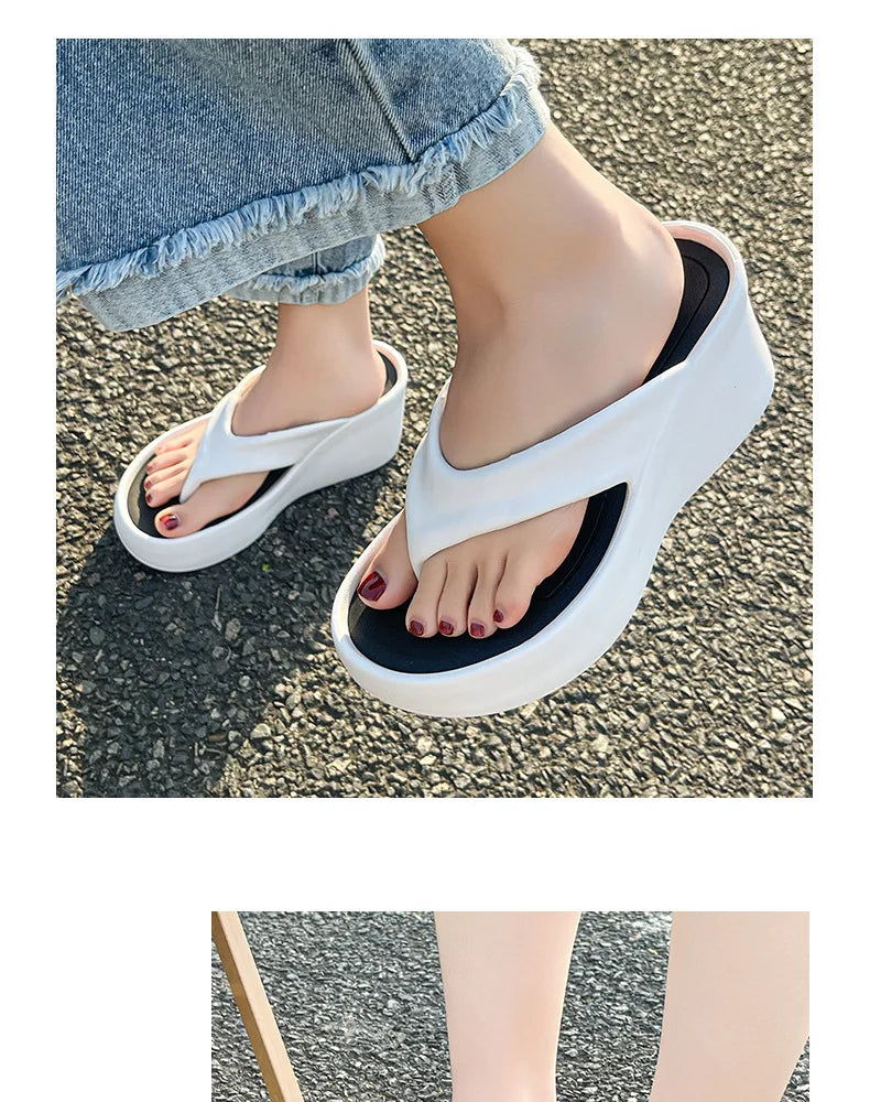 2024 Summer Flip Flops New Thick Sole Slippers for Women Platform Wedges Heel Modern Slippers EVA Ladies Sandals