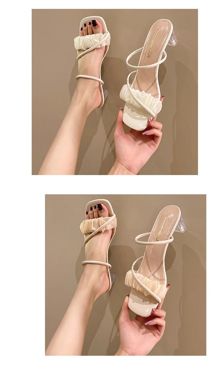 Transparent, Sandals Thick High Heels, Summer Fashion with Temperament Glass Shoes, Sexy Wear Fashion Slippers, Women's Shoes