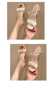 Transparent, Sandals Thick High Heels, Summer Fashion with Temperament Glass Shoes, Sexy Wear Fashion Slippers, Women's Shoes