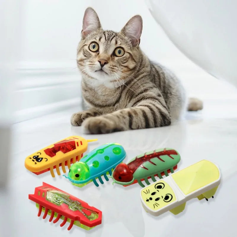 Pet Interactive Mini Electric Bug Cat Toy Cat Escape Obstacle Automatic Flip Toy Battery Operated Vibration Pet Beetle Supplies