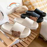 2024 Summer Women Slippers Beach Slides Cartoon Bear Flip Flops Men Shoes Thick Sole Home Bathroom Non-Slip Shoes Couple Sandals