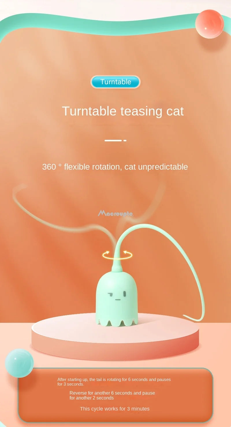 Interactive Cat Toys USB Electric Intelligent Rolling Ball Toy Cats Pet Silicone Automatic Rotate Mouse Tail Kitten Teaser Stick