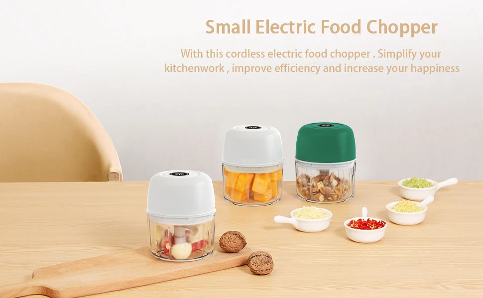 Electric Chopper Mini Food Processor Portable Electric Garlic Chopper Mini Wireless Vegetable Garlic Onion Meat Grinder Blender