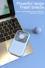 Compact Mini Fan Rechargeable Stand Small Pocket Fan with Three Wind Speeds Powerful Range Long-lasting Fan