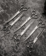 Fenice Professional Dog Grooming Scissors Kit Cutting Curved Thinning Shear 9CR Satinless Steel Scissors Set