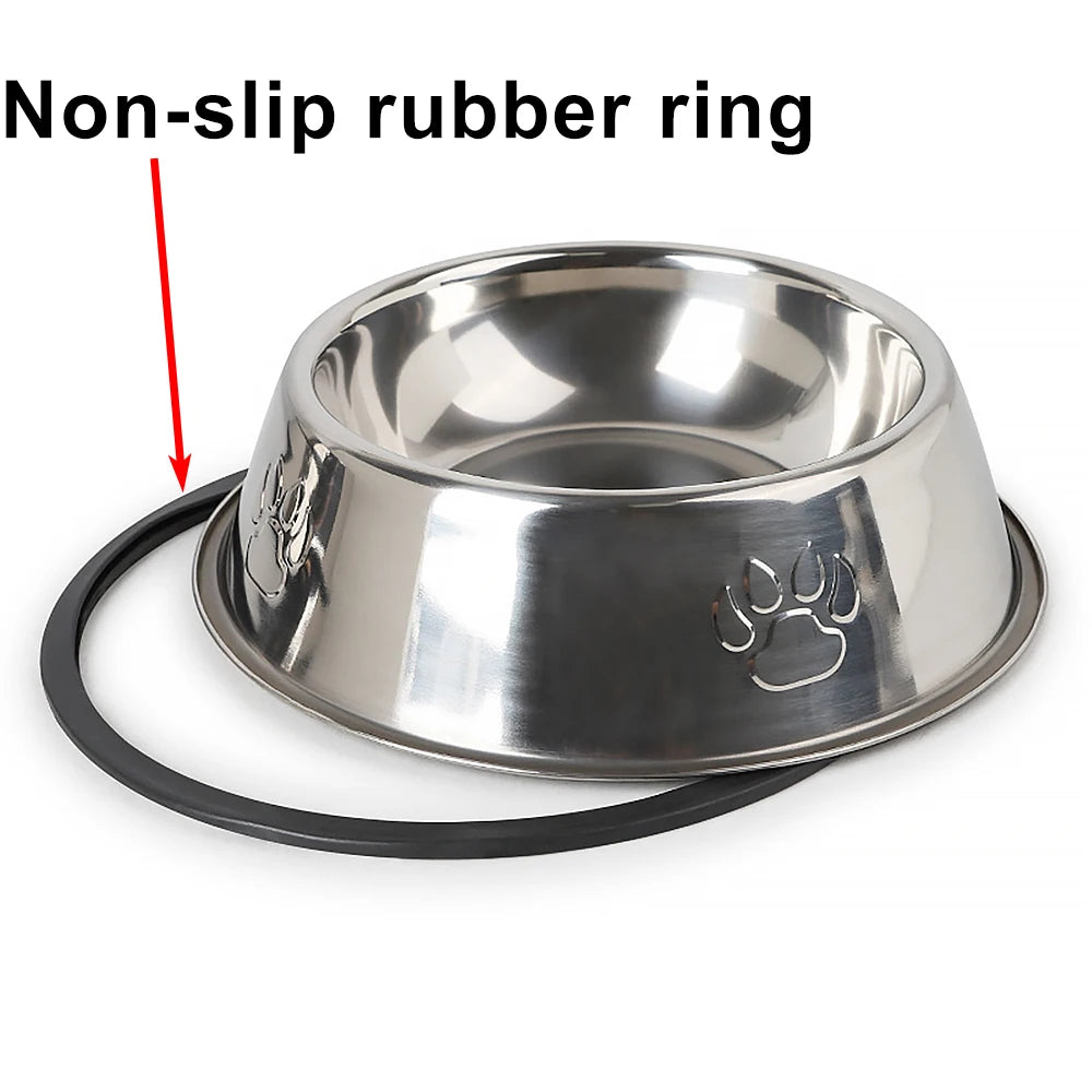 Stainless Steel Dog Cat Food Bowl Pets Quality Metal Pawprint Feeder Non-slip Pet Feeding Container with Rubber Base Accessories