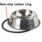 Stainless Steel Dog Cat Food Bowl Pets Quality Metal Pawprint Feeder Non-slip Pet Feeding Container with Rubber Base Accessories