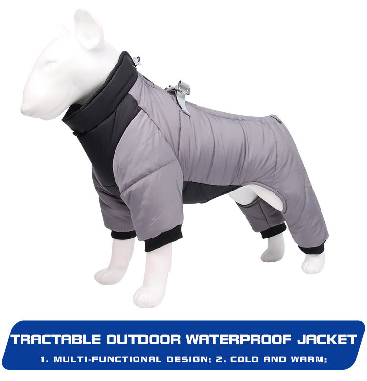 Winter Warm Dog Jacket Reflective Four Legged Clothes Outdoor Waterproof Windproof Traction Harness Jumpsuit French Bulldog Coat