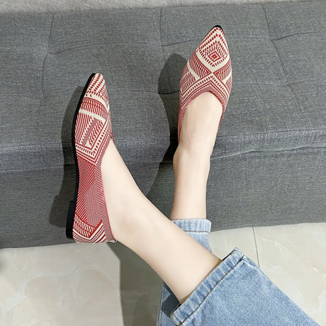 Pointed Toe Flat Shoes Women Knitted Slip on Shoes Casual Breathable Ballet Flats Women Loafers Comfort Ladies Shoes