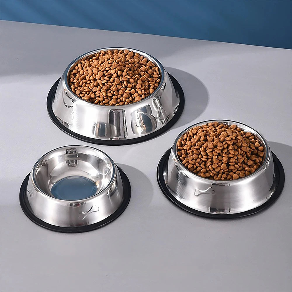 Stainless Steel Dog Cat Food Bowl Pets Quality Metal Pawprint Feeder Non-slip Pet Feeding Container with Rubber Base Accessories