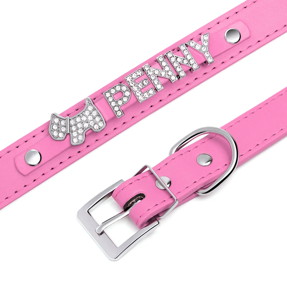 Personalized Dog Name Collar Bling Rhinestone Puppy Cat Collar and Leash Set Custom Necklace for Small Medium Pet Pug Chihuahua