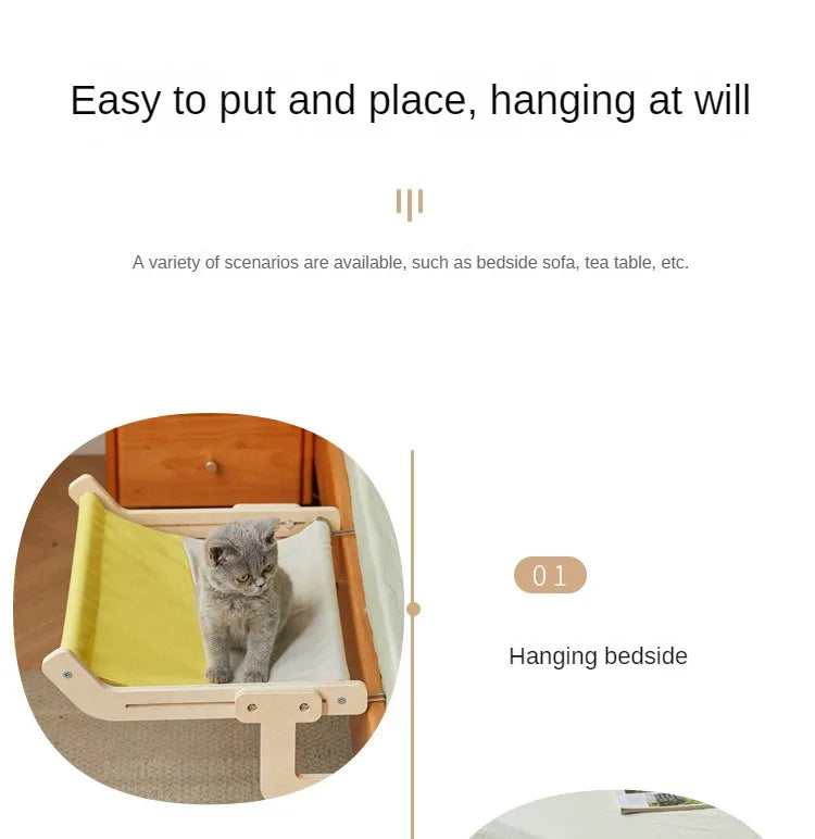 Pet Supplies Suspended Cat Hammock Window Hanging Solid Wood Cat Nest Cat Sunbathing Hanging Bed for All Seasons