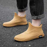 Rain boots mens new short cotton rain boots outdoor fishing shoes thick sole non-slip waterproof shoes kitchen work rubber shoes