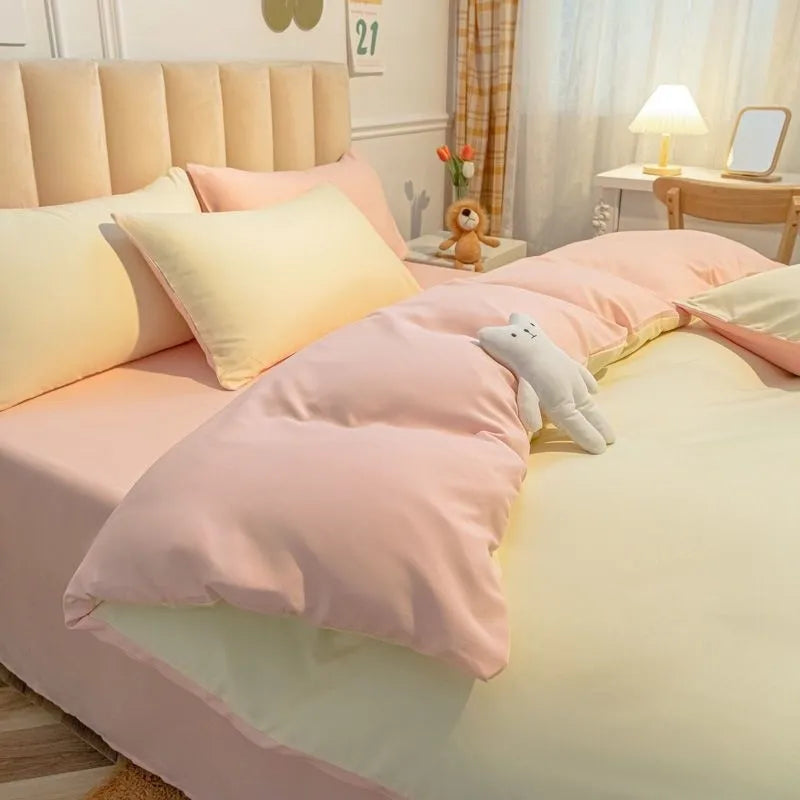 Cream Style Solid Colours Pink Yellow Bedding Set Twin Full Queen King Size Bed Linen Girls Adults  Bed Flat Sheet Pillowcase