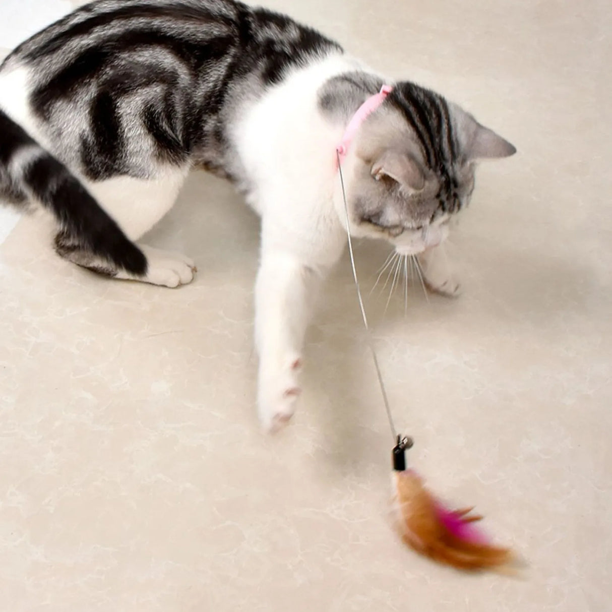 Interactive Cat Toys Funny Feather Teaser Stick with Bell Pets Collar Kitten Playing Teaser Wand Training Toys for Cats Supplies