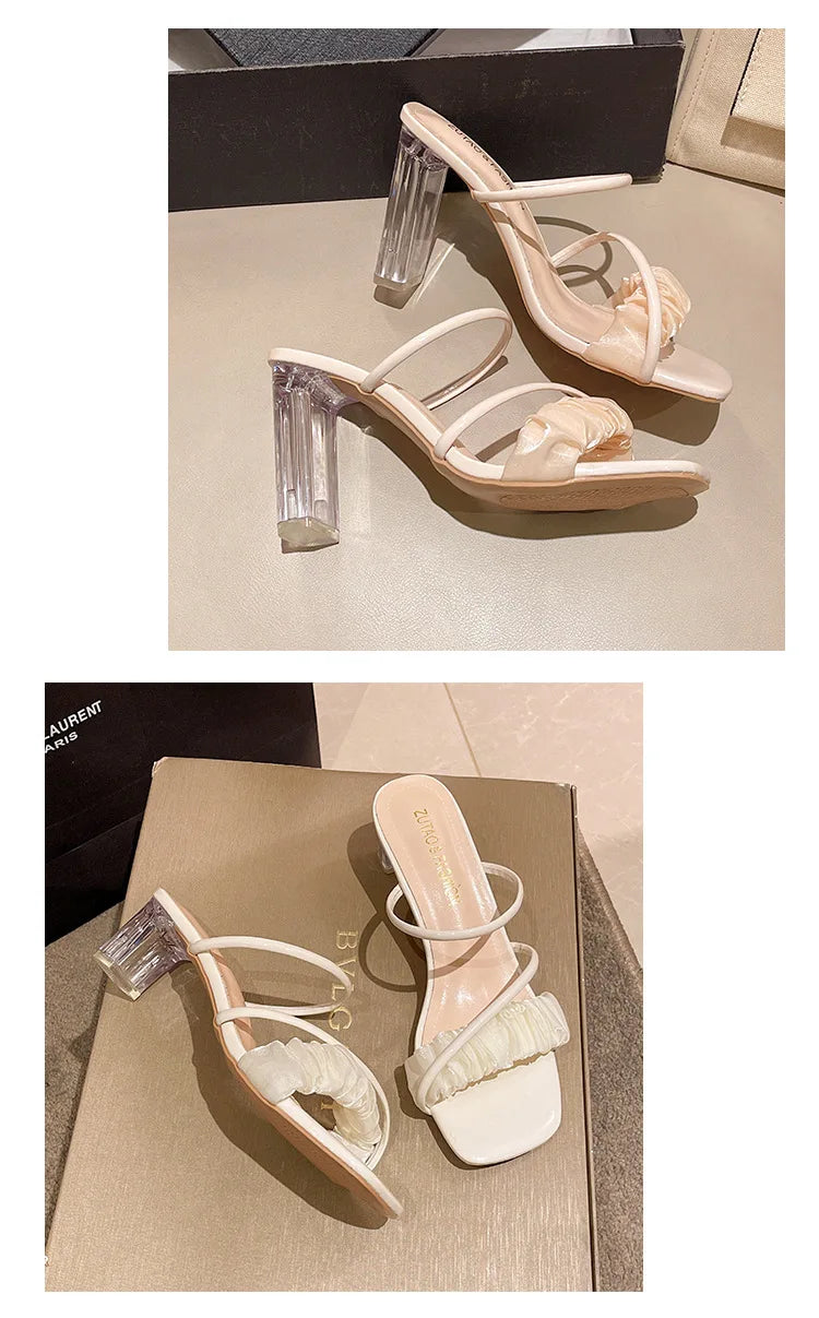 Transparent, Sandals Thick High Heels, Summer Fashion with Temperament Glass Shoes, Sexy Wear Fashion Slippers, Women's Shoes