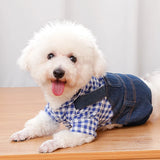 Pet Clothes Dog Cat Striped Plaid Jean Jumpsuit Hoodies Pet Costume for Small Medium Dog Chihuahua French Bulldog Puppy Clothing