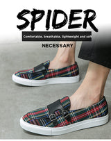 Loafers Men Shoes Canvas Plaid Classic Fashion Moccasin Man Party Outdoor Daily PU Double Buckle All-match Casual Shoes