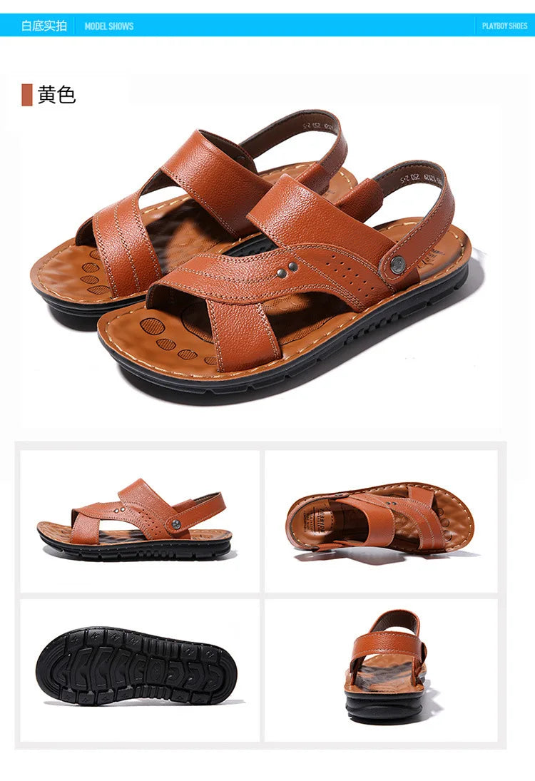 Summer Men's Leather Sandals Outdoor Non-slip Men's Beach Sandals Handmade Leather Men's Shoes Fashion Men Flip-flops