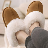 Shevalues New Plush Fur Slippers Home Women Winter Fluffy Faux Fur Collar House Slippers Furry Memory Foam Slides Indoor Outdoor