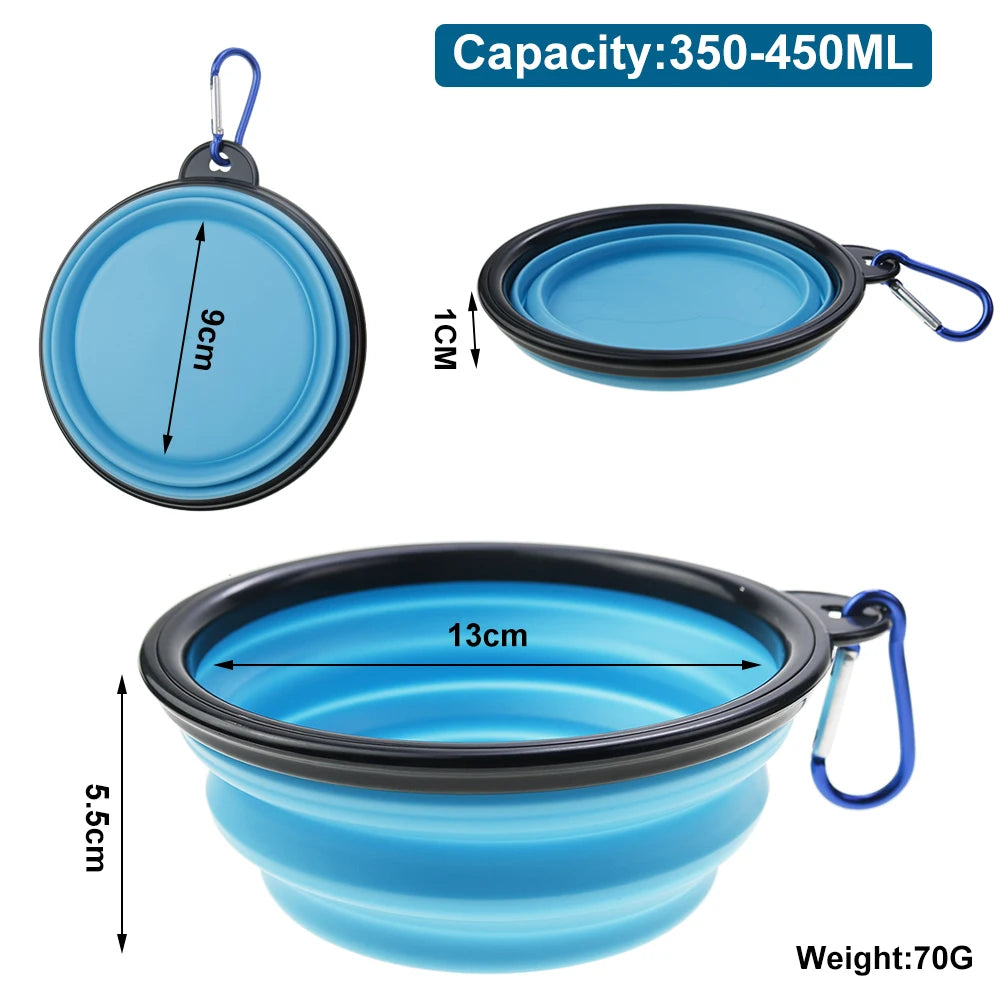 1PC 350ml Soft Silicone Pet Dog Bowl Folding Travel For Portable Collapsible Food Water Feeding Hanging Storage Odorless